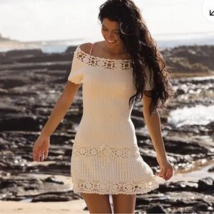 NWT- FRANKIES BIKINIS Elegant Off-Shoulder Cream Dress